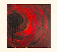 an abstract painting of a red and black spiral